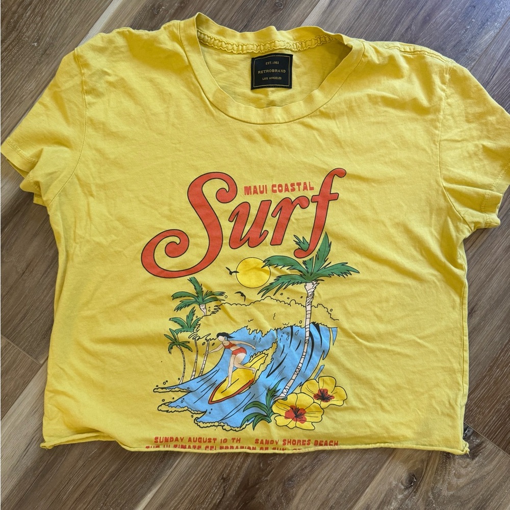 Free People Yellow Surf Graphic Tee